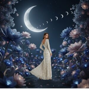 Mac Duggal Silver & Ivory Maxi Dress